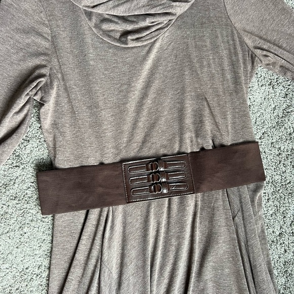 Robbie Bee Taupe High Low Dress with Belt - Picture 4 of 7